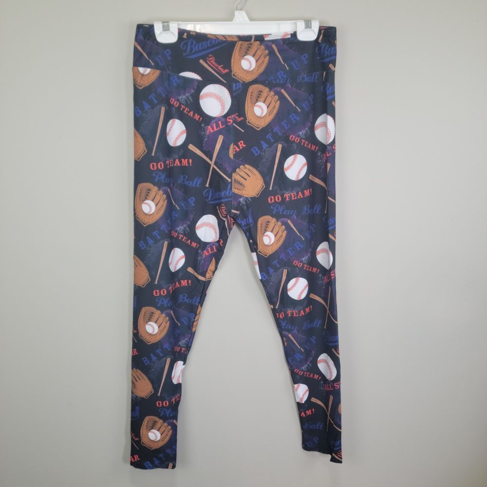 Dren‎ Designs Baseball Theme Polyester Spandex Ankle Leggings Plus Size One Size
